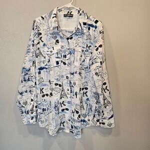 Karl Lagerfeld Paris Blouse Womens Medium Long Sleeve Button Down Shirt White